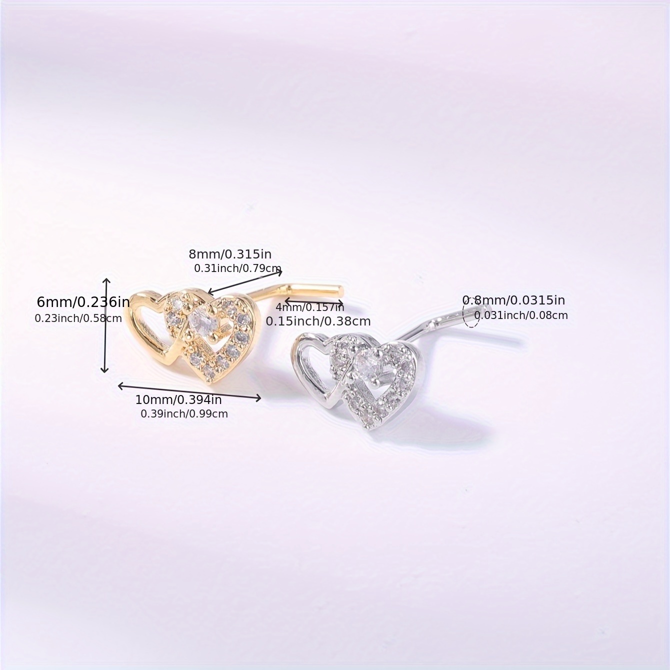 Women's Elegant Heart-Shaped Nose Stud with Cubic Zirconia